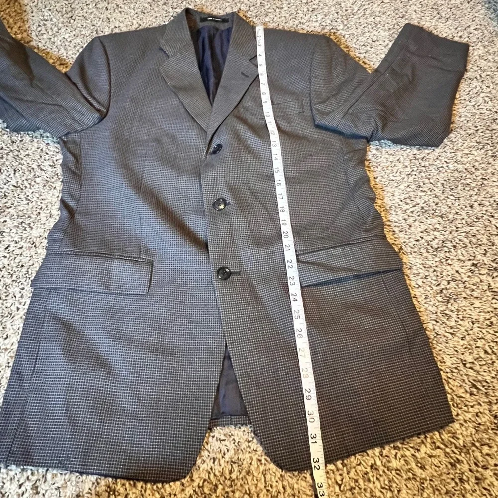 Calvin Klein Mens Grey‎ Wool Micro Check 3 Button Blazer Jacket No Size Listed.